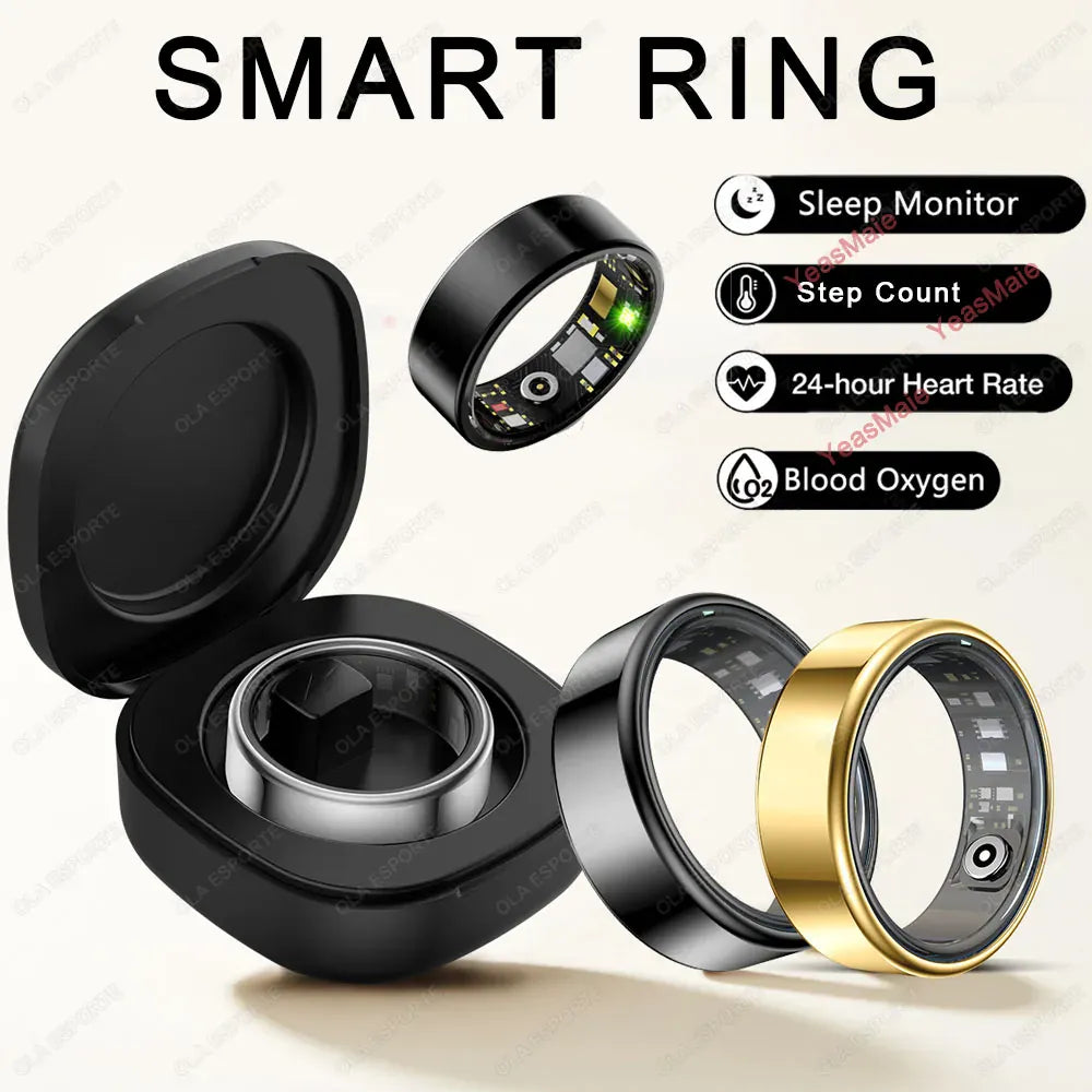 New Smart Ring Men Women, Heart Rate Blood Oxygen and Sleep Monitor Smart ring IP68 & 5ATM Waterproof, Multi-sport Mode Ring